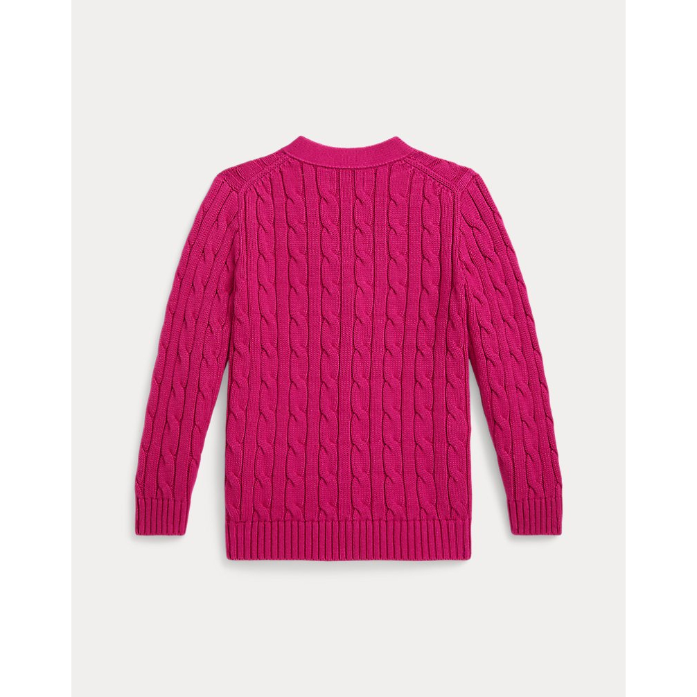 'Cable-Knit Cotton V-Neck Cardigan' pour Filles