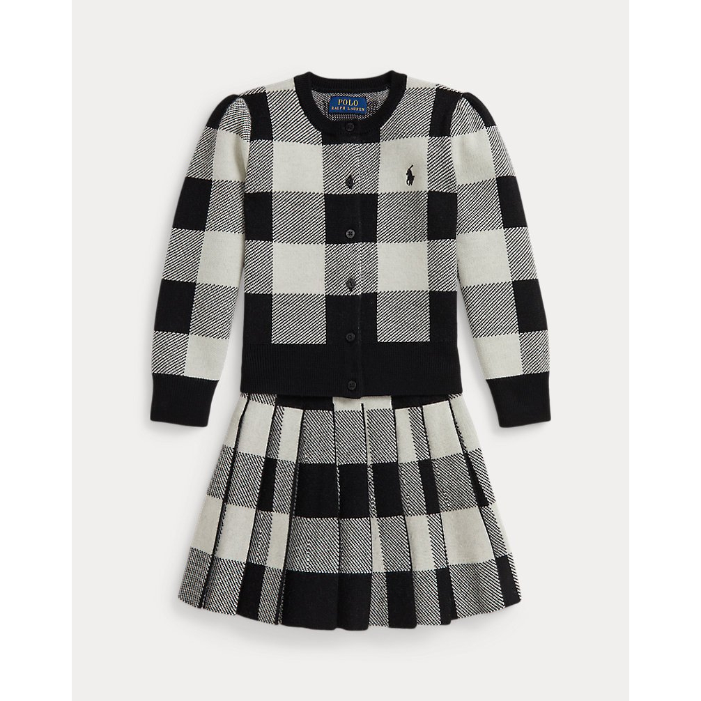 'Buffalo Check Wool Cardigan & Skirt Set' pour Filles