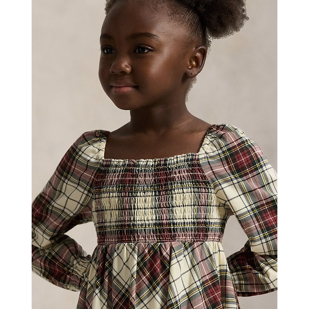 'Plaid Ruffled Cotton Jersey Dress' pour Filles
