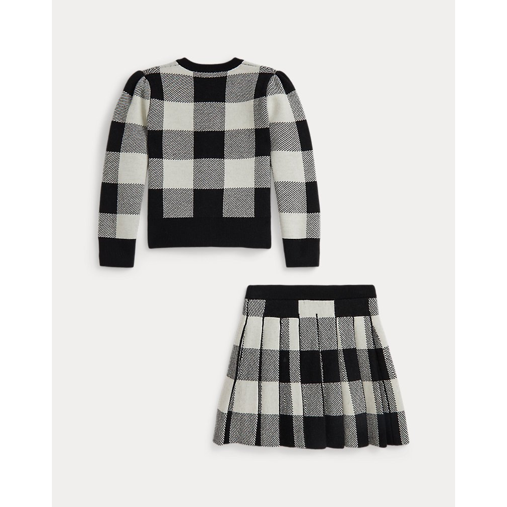 'Buffalo Check Wool Cardigan & Skirt Set' pour Filles