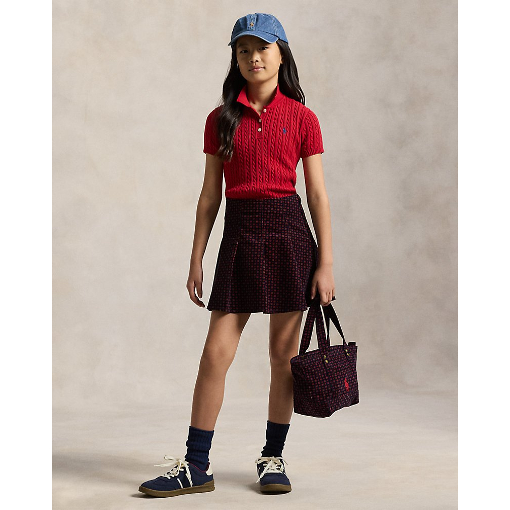 Girl's 'Floral Pleated Corduroy Skirt'