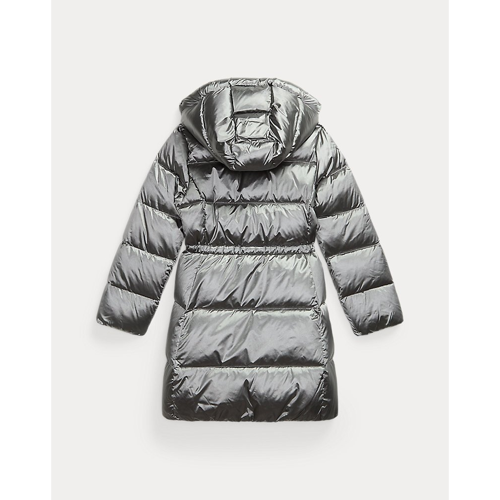 Girl's 'Metallic Down Hooded Long Jacket'