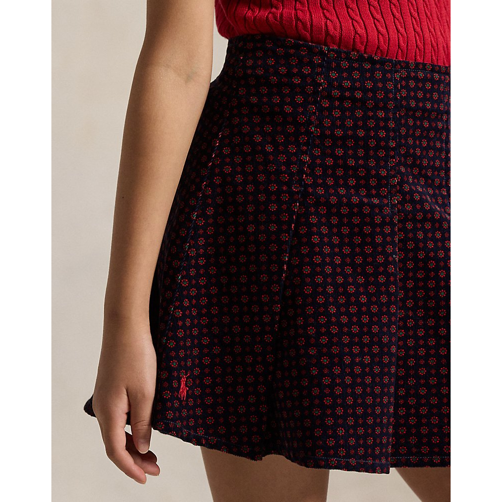Girl's 'Floral Pleated Corduroy Skirt'