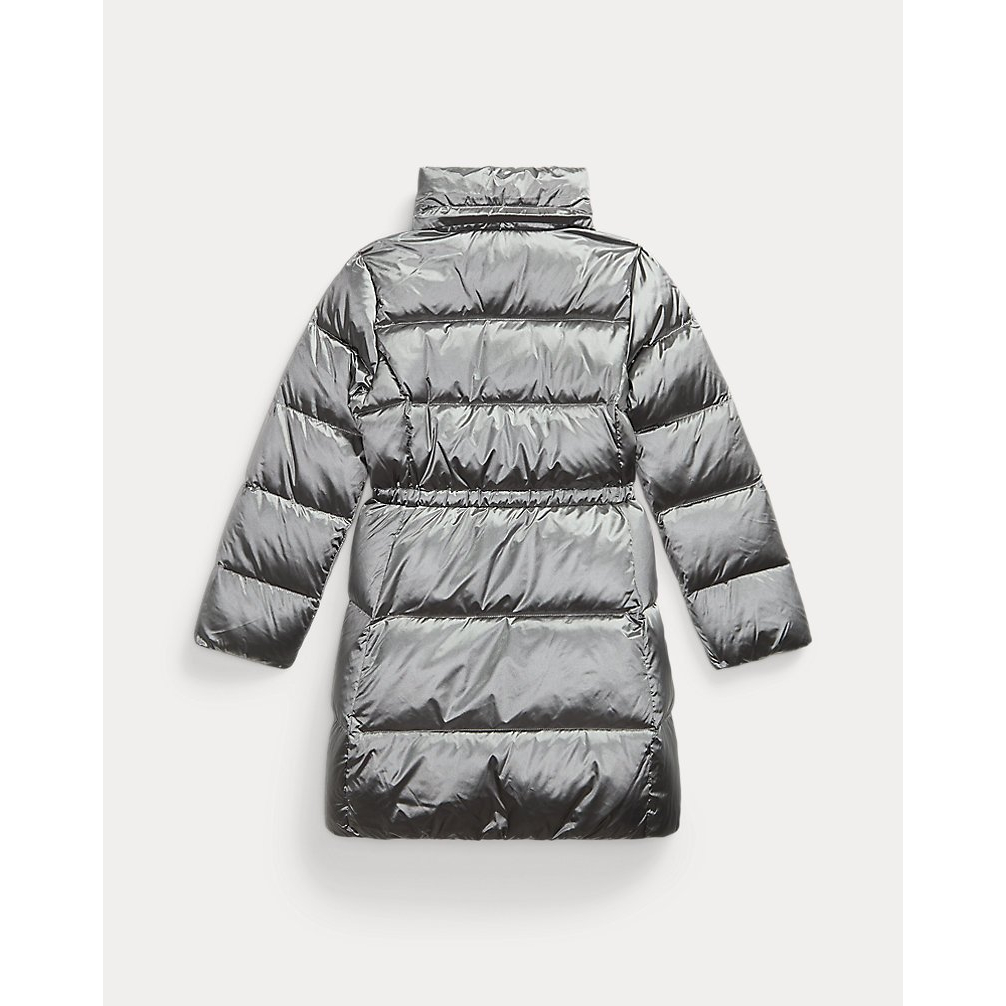 Girl's 'Metallic Down Hooded Long Jacket'