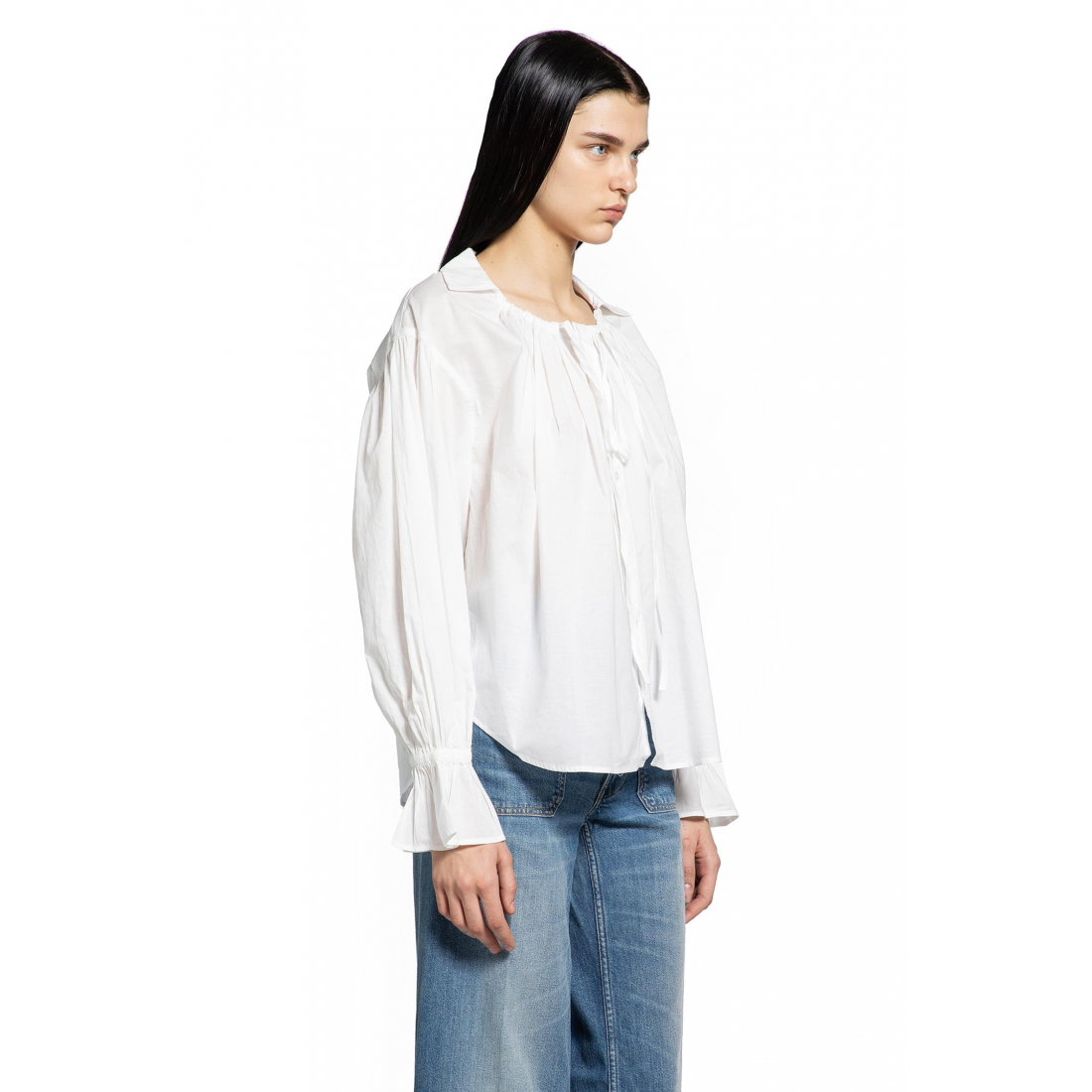 Top à manches longues 'Tie-Neck Cotton Poplin' pour Femmes