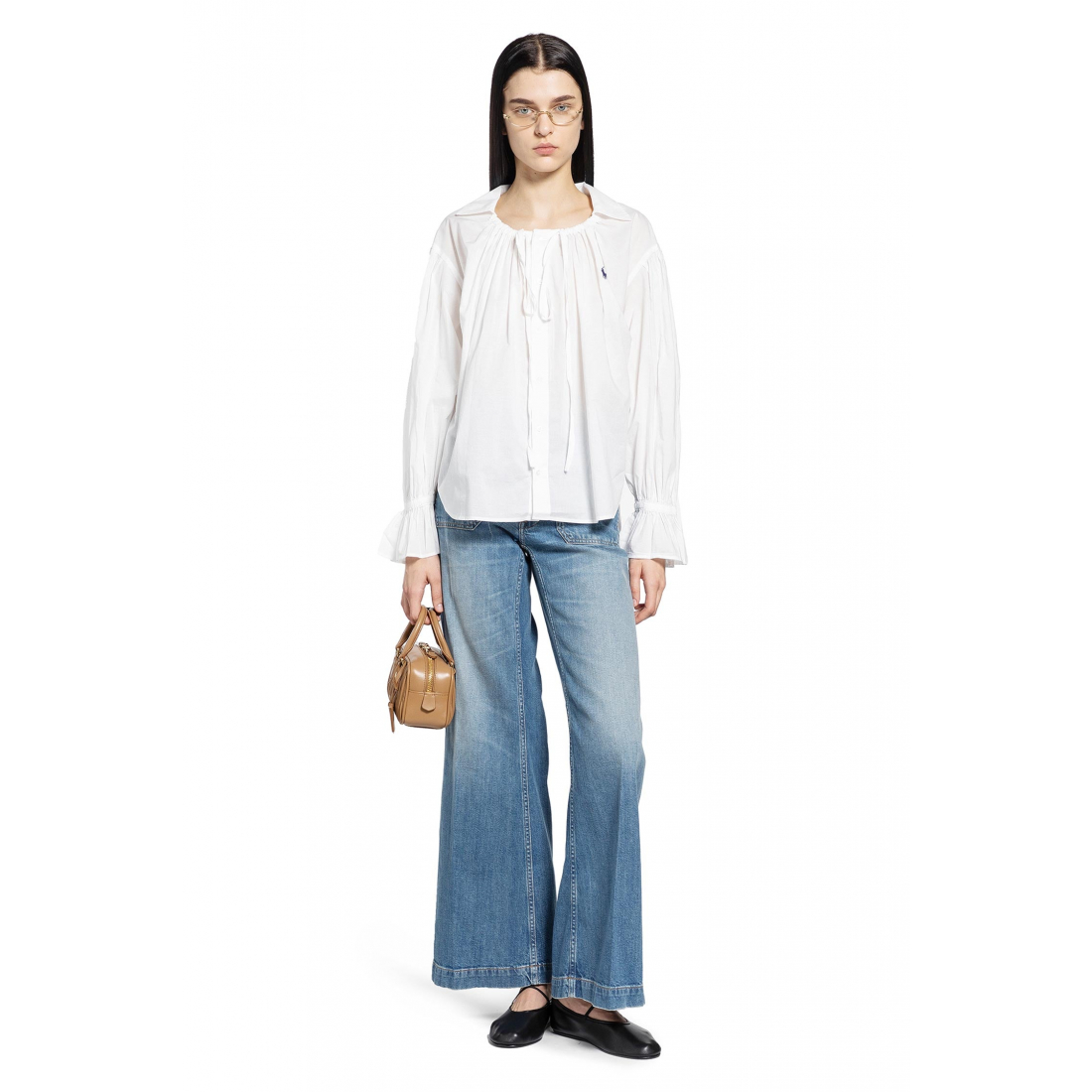 Top à manches longues 'Tie-Neck Cotton Poplin' pour Femmes