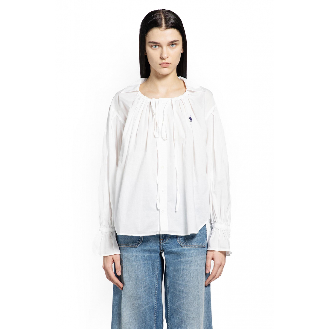 Top à manches longues 'Tie-Neck Cotton Poplin' pour Femmes