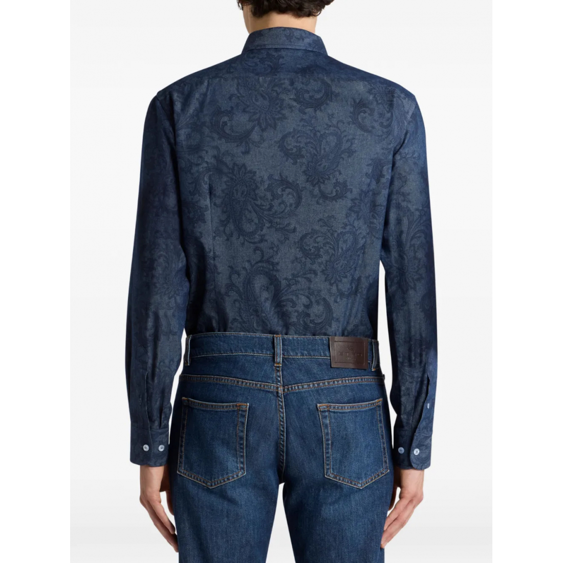 Men's 'Leafy Paisley-Motif' Denim Shirt