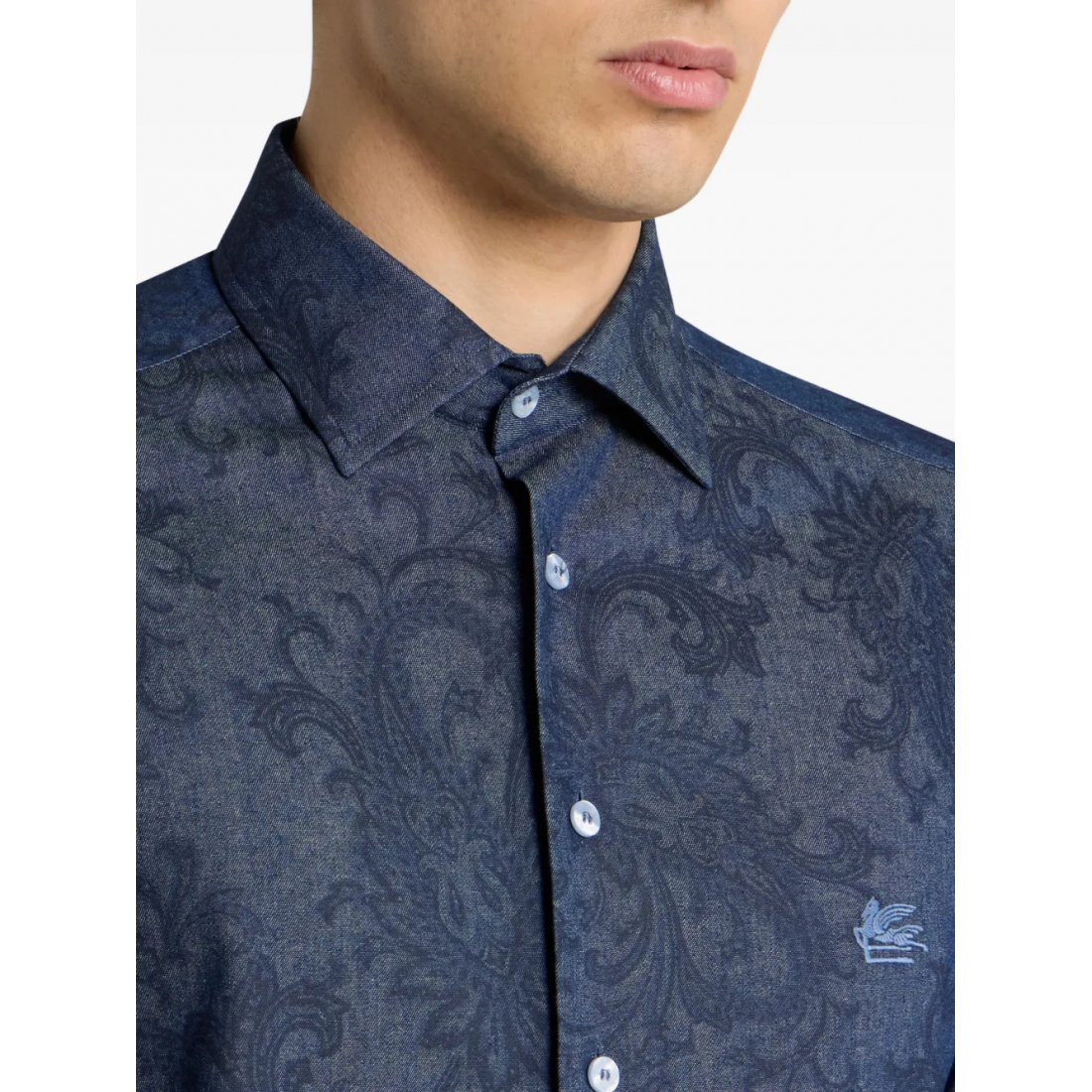 Men's 'Leafy Paisley-Motif' Denim Shirt