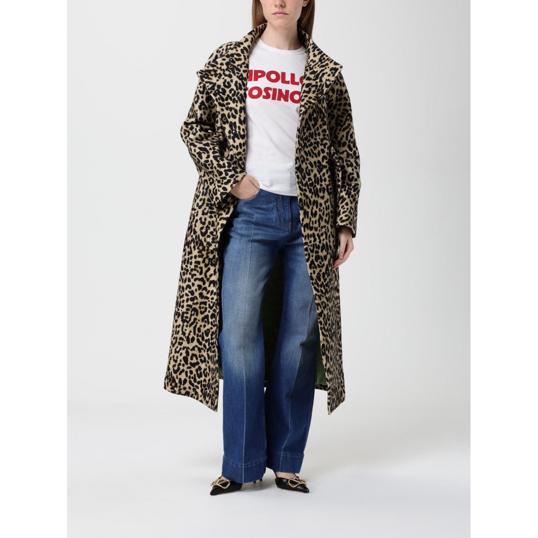 Manteau à ceinture 'Animal-Print Jewel-Button' pour Femmes