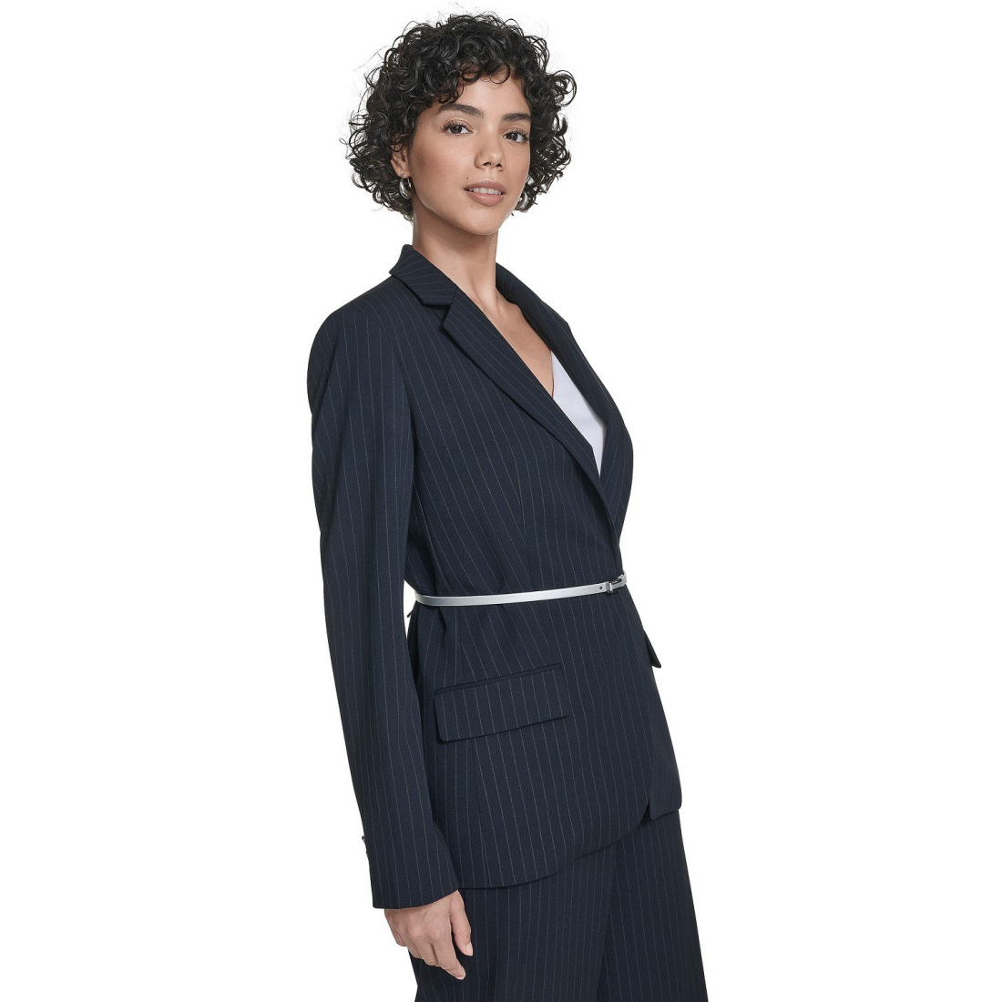 Women's 'Pinstripe Belted One-Button' Jacket