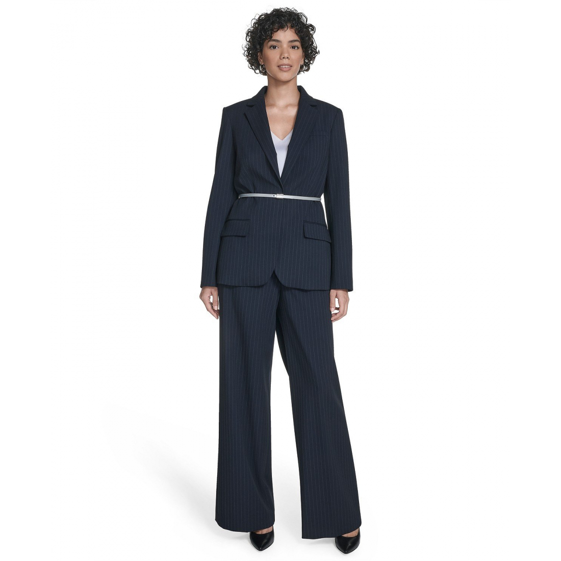 Women's 'Pinstripe Belted One-Button' Jacket