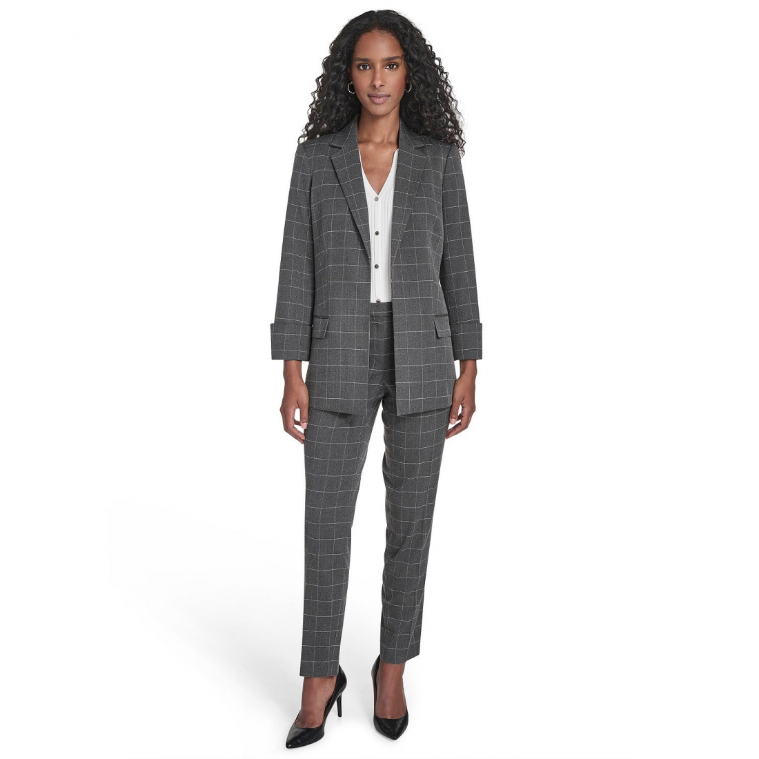 Women's 'Windowpane Notch Collar Open Front' Jacket