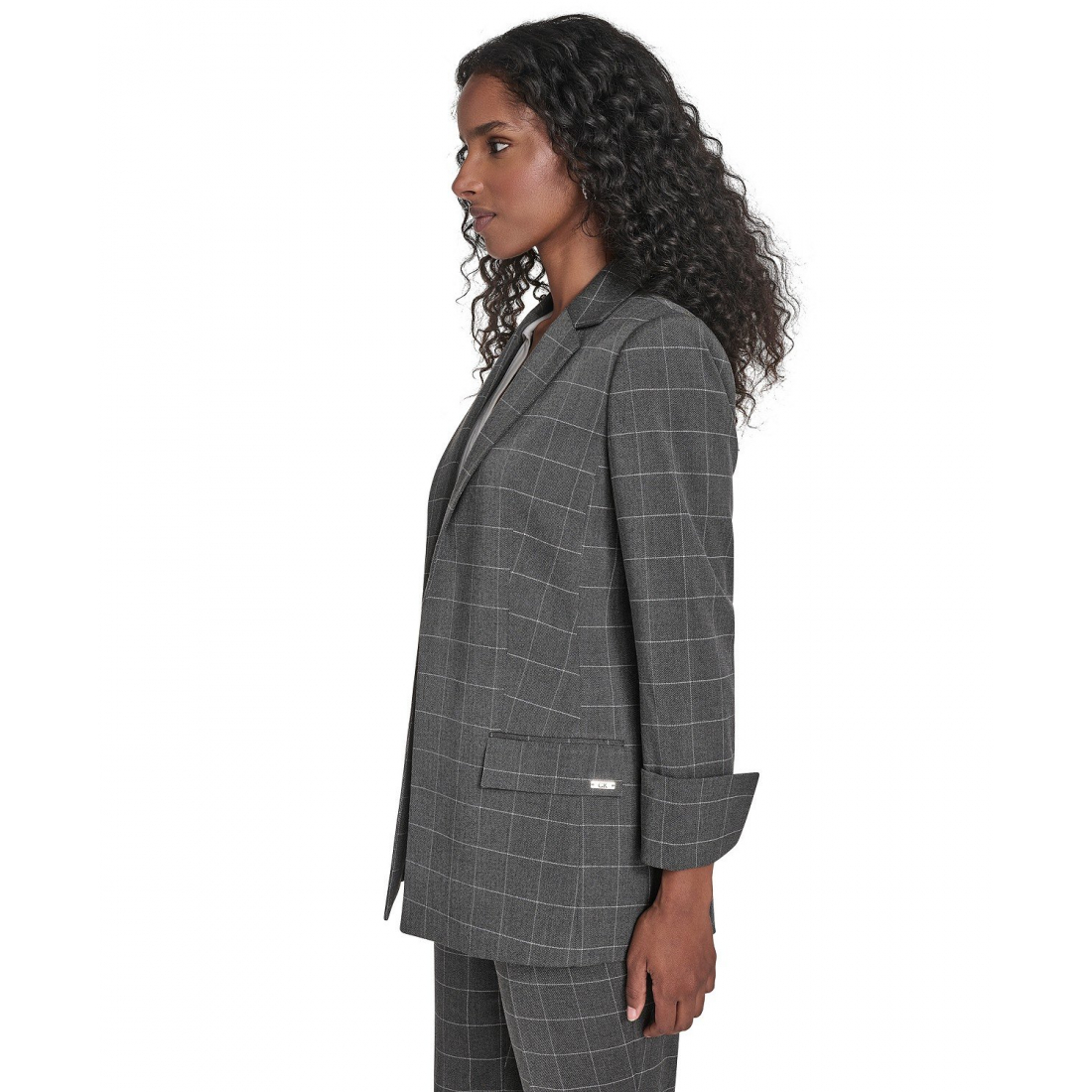 Women's 'Windowpane Notch Collar Open Front' Jacket