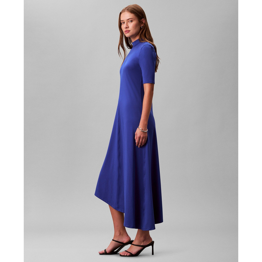 'Asymmetric Drape Sleeve' Midi Kleid für Damen