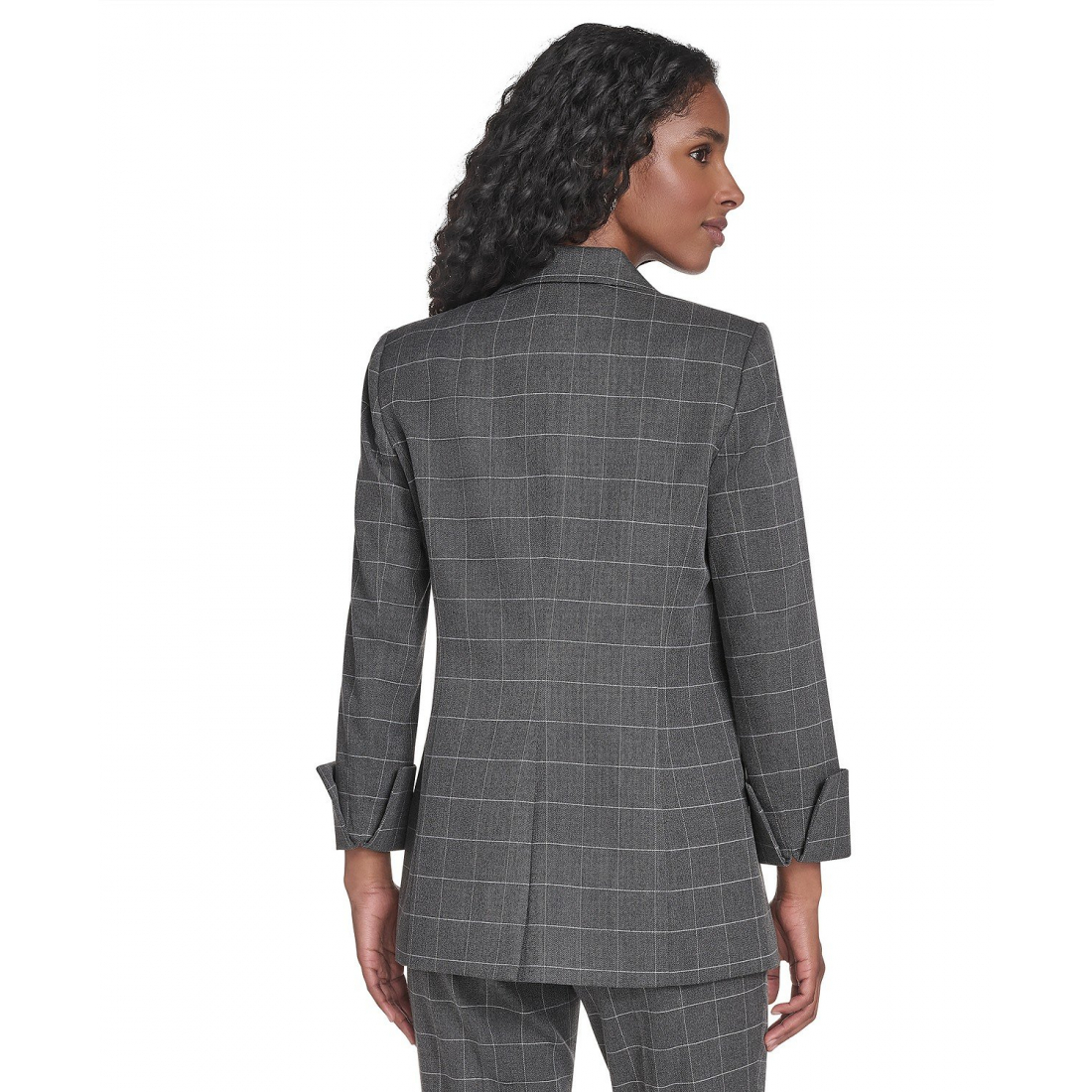 Women's 'Windowpane Notch Collar Open Front' Jacket