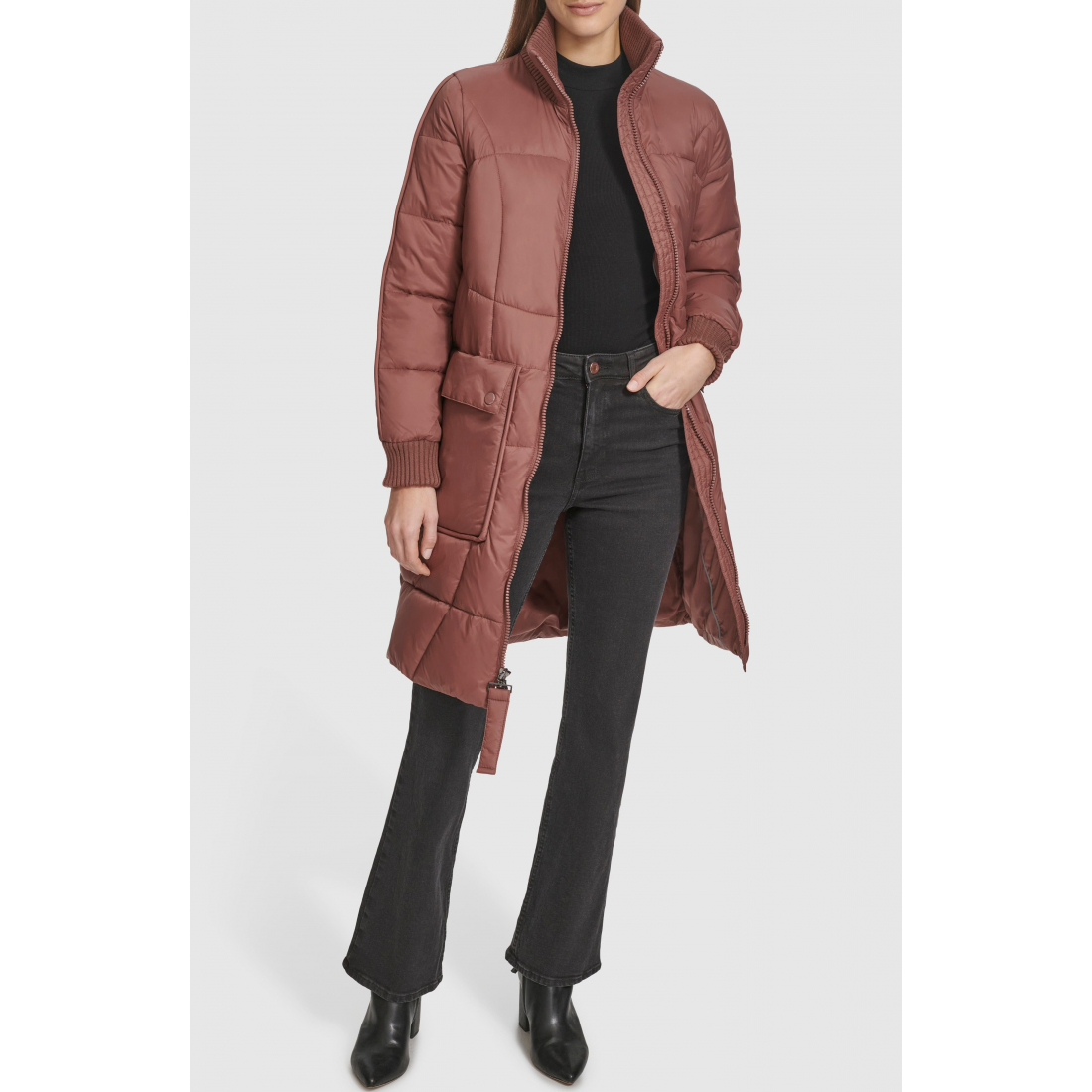 Women's 'Ribbed Collar Long' Puffer Jacket