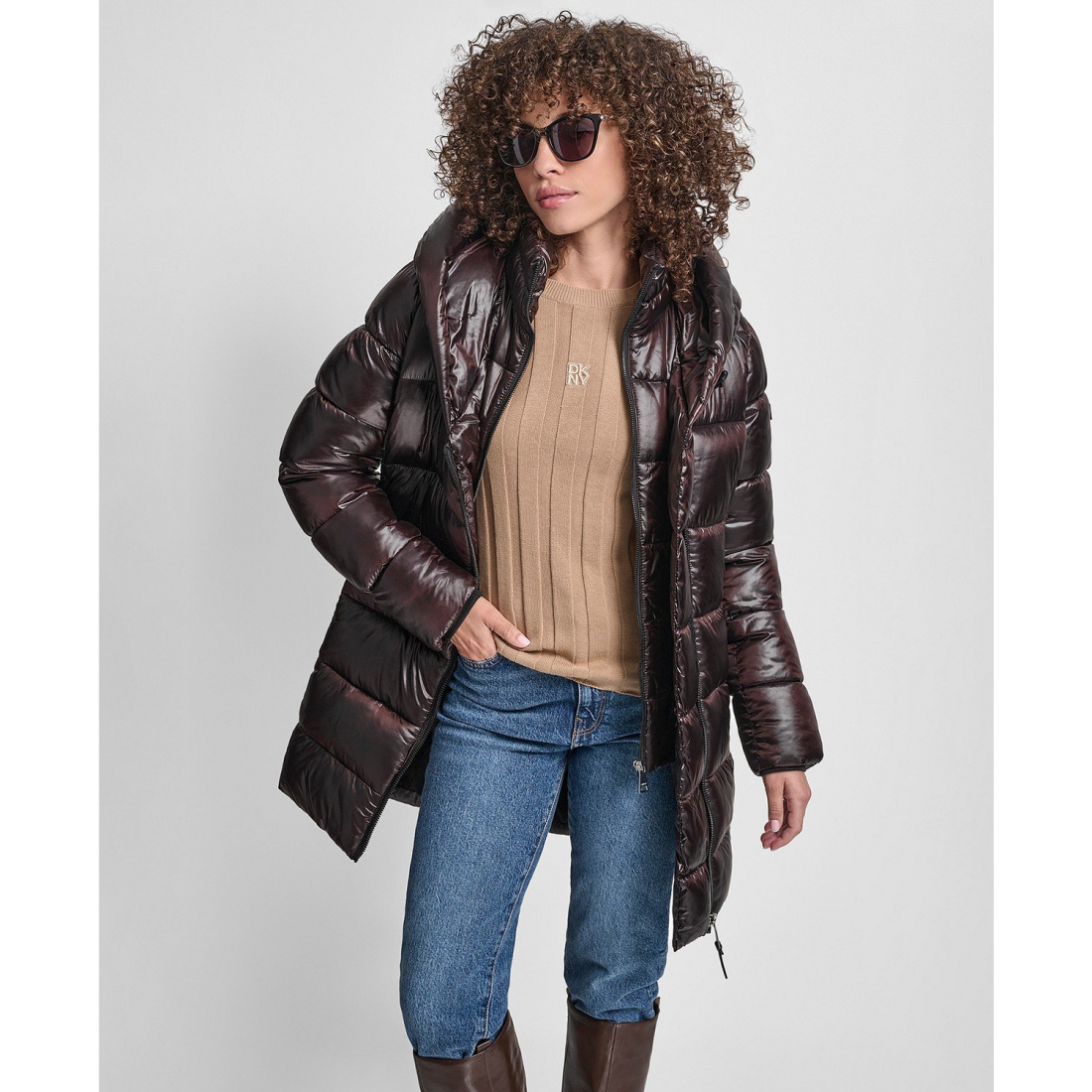 Manteau matelassé 'Bibbed Shawl-Collar Packable Shine' pour Femmes