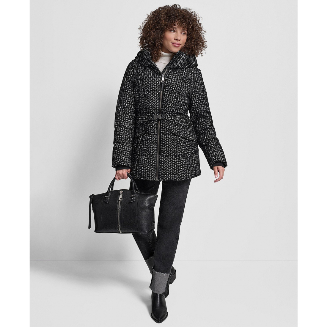 Manteau matelassé 'Belted Hooded' pour Femmes