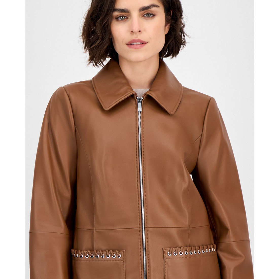 'Zip-Front' Lederjacke für Damen