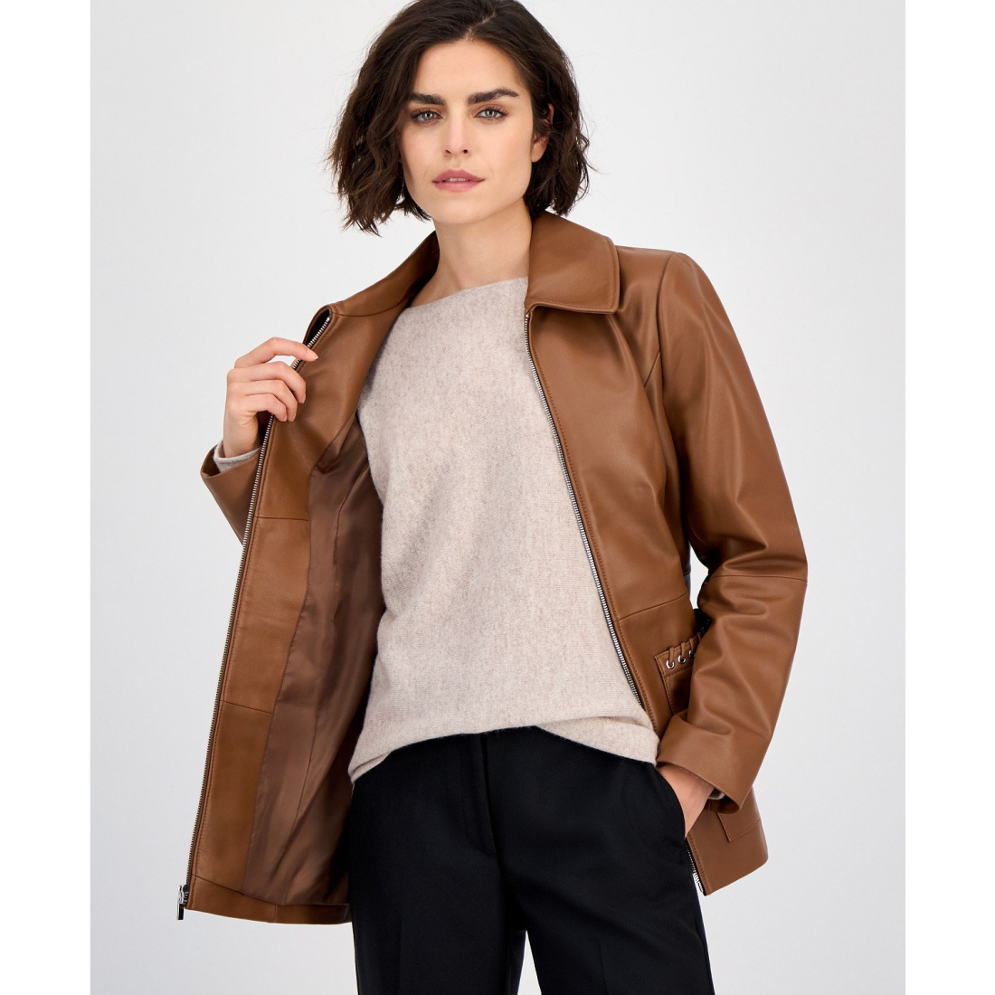 'Zip-Front' Lederjacke für Damen