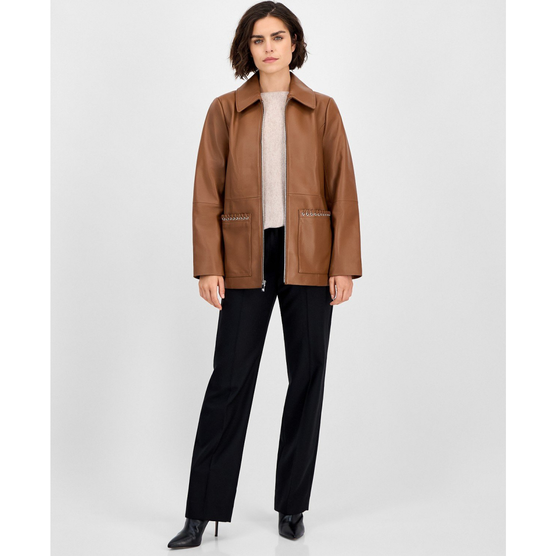 'Zip-Front' Lederjacke für Damen