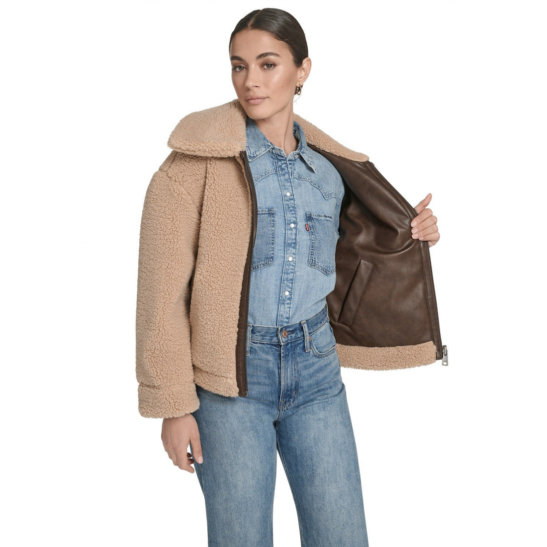 'Regular Reversible Sherpa To Faux' Lederjacke für Damen