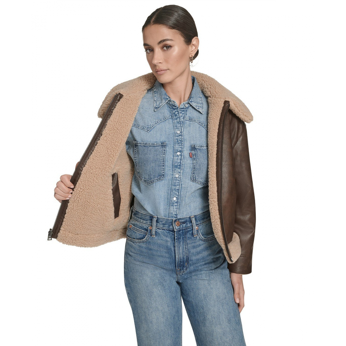 'Regular Reversible Sherpa To Faux' Lederjacke für Damen