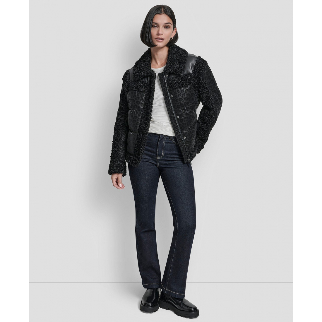 'Collared Mixed Media Cheetah' Pufferjacke für Damen