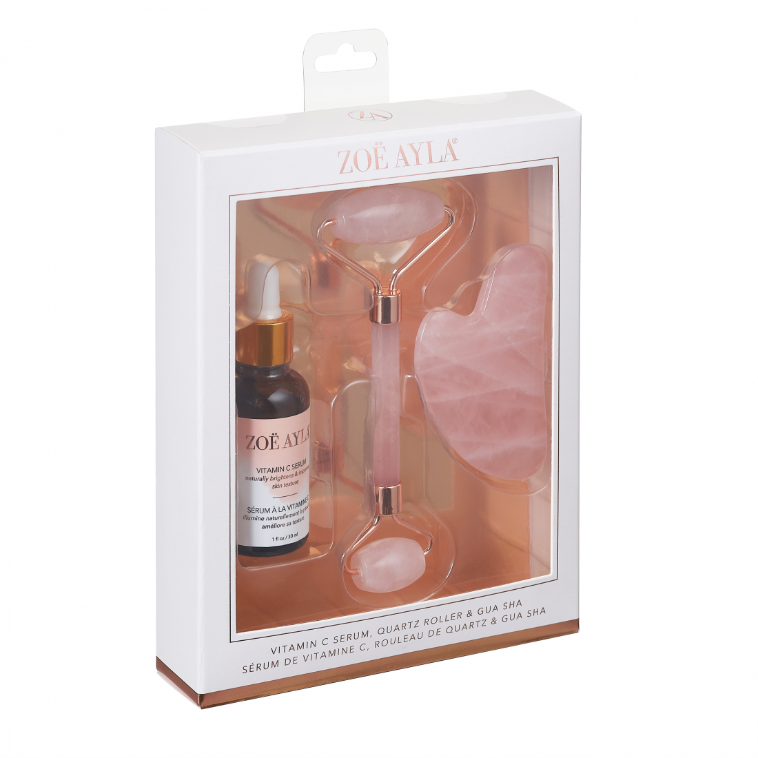Set 'Rose Quartz Roller, Gua Sha & Vitamin C Serum' - 3 Pièces