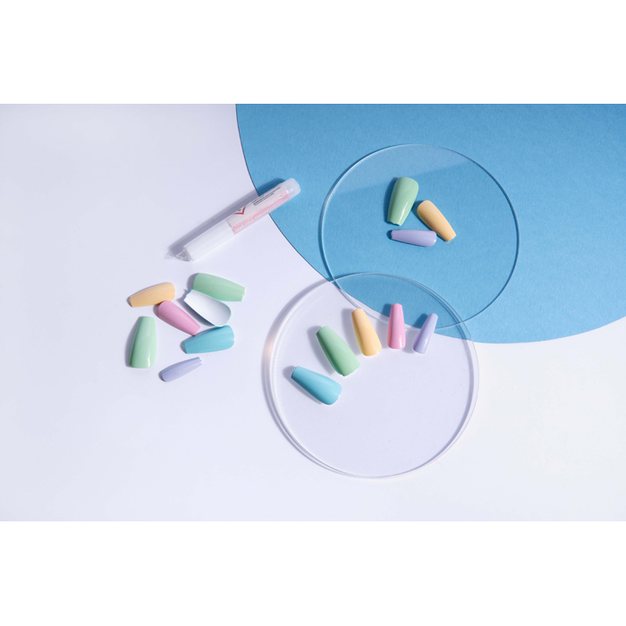 Capsules d'ongles 'Long Coffin' - Mixed Pastel 24 Pièces