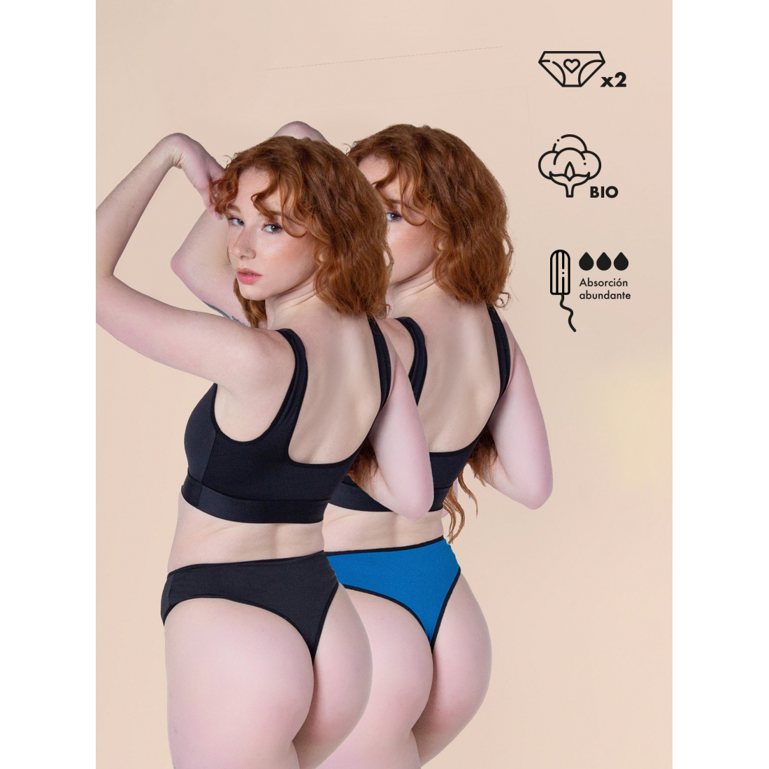 Tanga Menstruel 'Carla Abundant Flow' pour Femmes - 2 Pack