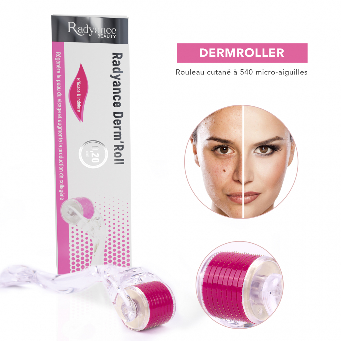 'Derm'Roll Microneedling Technology' Facial Roller - Rose