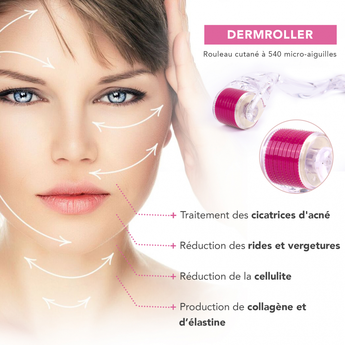'Derm'Roll Microneedling Technology' Facial Roller - Rose
