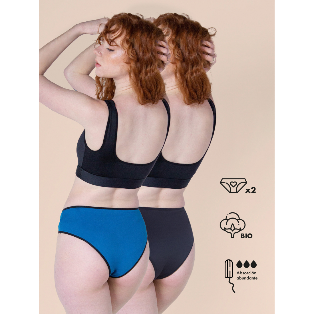 Slips Menstruels 'Carla - Abundant Flow' pour Femmes - 2 Pièces