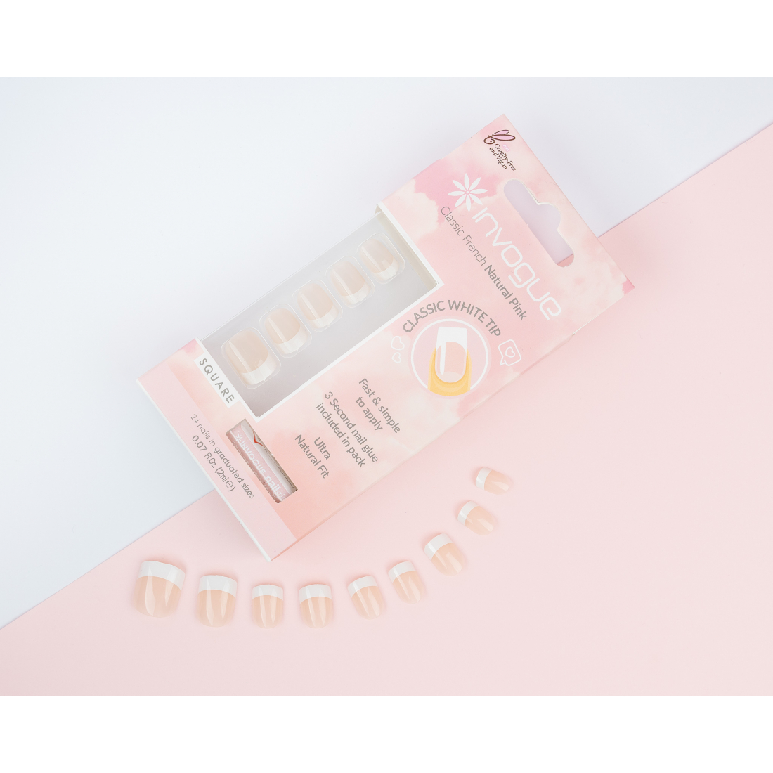 Faux Ongles 'Pink French Square' - 24 Pièces