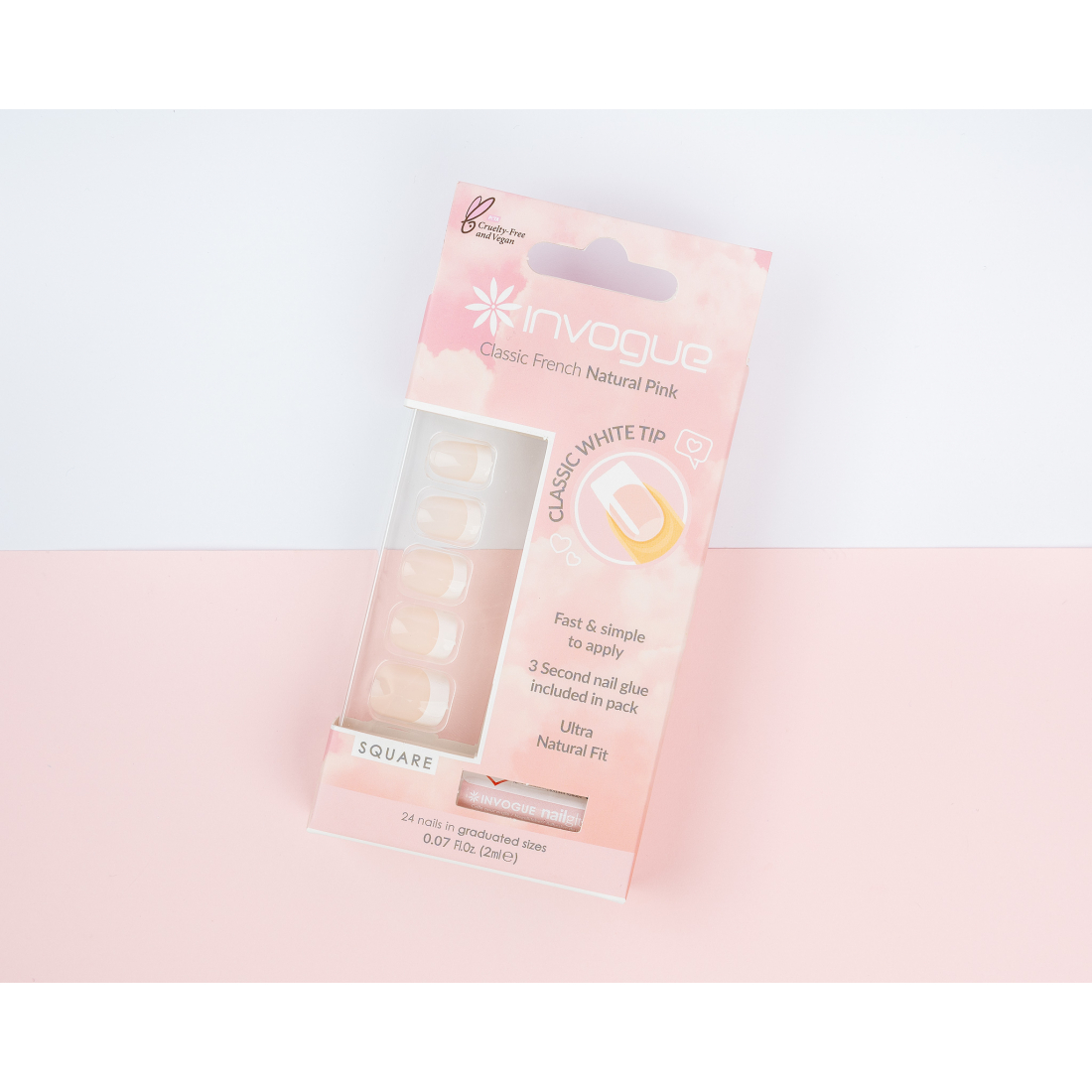 Faux Ongles 'Pink French Square' - 24 Pièces