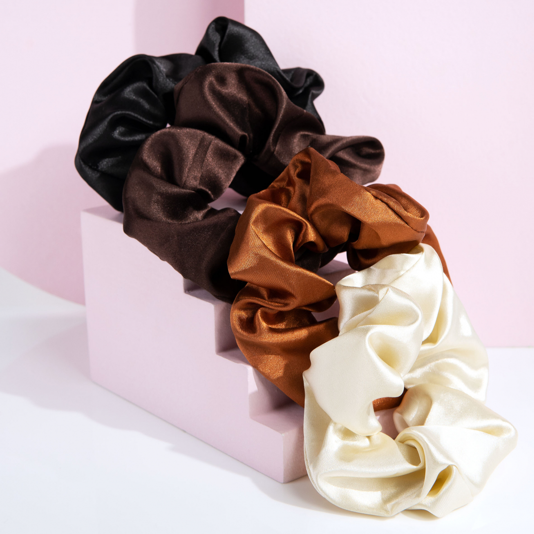 'Nude Satin' Scrunchie Set - 4 Pieces