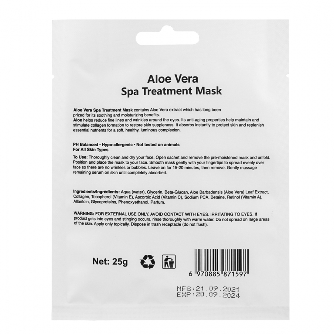 Masque visage 'Aloe Vera'