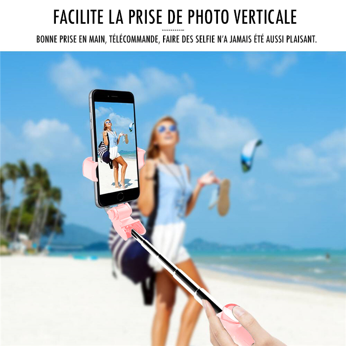 Retractable Bluetooth selfie stick with built-in tripod - Pink