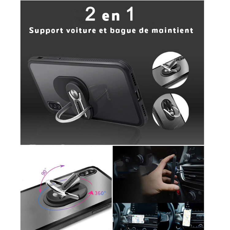 360° Rotating Folding Mobile Ring Holder with Phone and Car Mount Function - Black