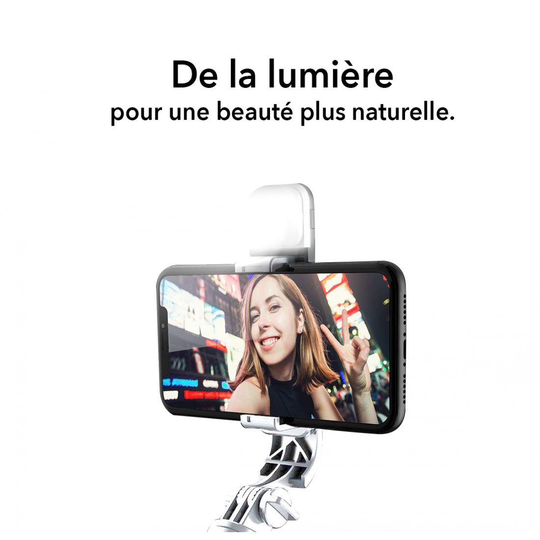 Mini foldable tripod Bluetooth self-adhesive stick with remote control and fill light shutter for iOS and Android - White