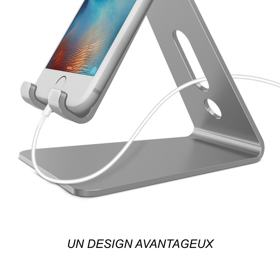 Horizontal stand for smartphones and tablets in aluminum - Silver