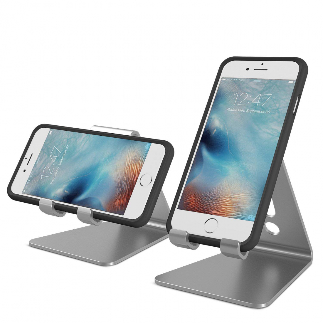 Horizontal stand for smartphones and tablets in aluminum - Silver