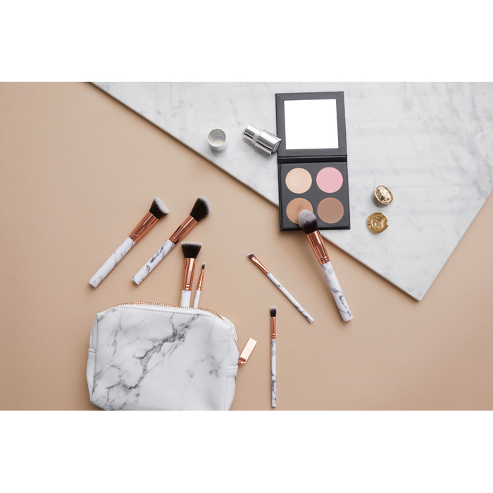 Pochette, Set de pinceaux de maquillage 'Marble Effect' - 7 Pièces