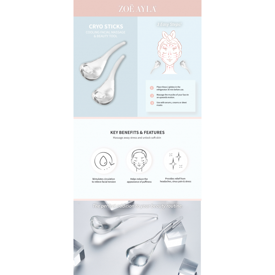 Masseur visage 'Cryo' - 2 Pièces