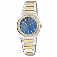 Gevril Women's Palmanova Swiss-Made Quartz Blue Dial IP Gold 316L Stainless Steel Diamond Watch
