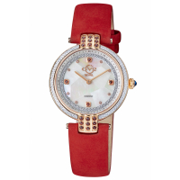Gevril GV2 Matera Women's Swiss Quartz White Mother of Pearl Dial Red Suede Strap Diamond Watch