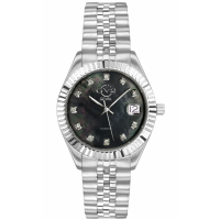 Gevril Women's Naples Swiss-Made Quartz Black MOP Dial Silver 316L Stainless Steel Diamond Watch