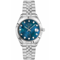 Gevril Women's Naples Swiss-Made Quartz Blue MOP Dial Silver 316L Stainless Steel Diamond Watch